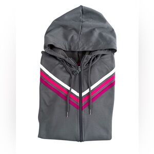 Adidas Track Jacket Hoodie Jacket Zip Up Gray with Pink and White Stripes S